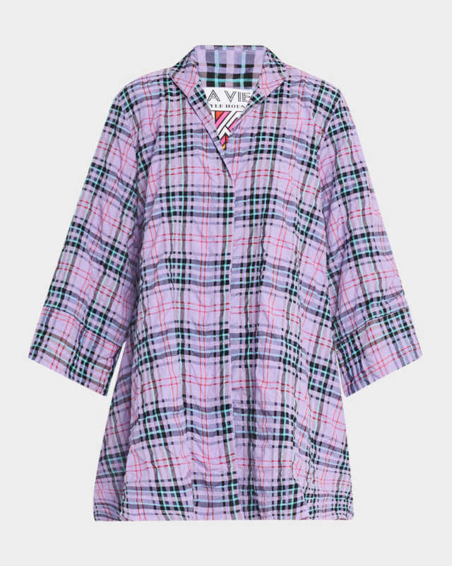 Crinkled Plaid Mini Dress Coat